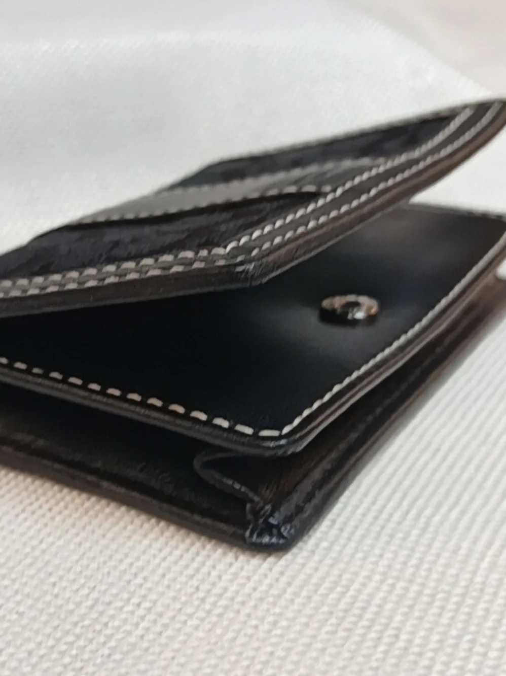 Coach Black Signature Canvas and Leather Card Case with Contrast Stitching